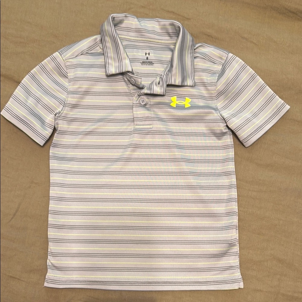 Under Armour Gray and Yellow Polo Shirt with Striped Design
